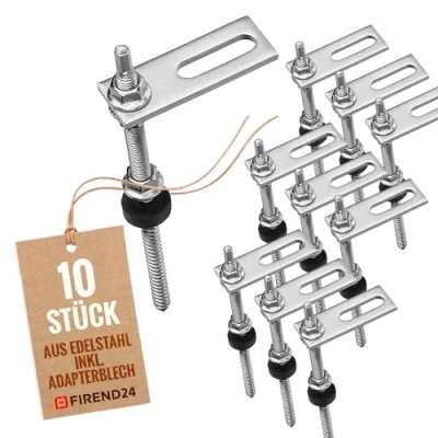 Abbildung von 10x Stockschrauben M10 x 200 mm Edelstahl mit Adapterblech Wetterfeste Dichtung &amp; Sperrzahnmutter Vormontierte höhenverstellbare Solar Befestigung Schrauben Dübel PV Solarbefestigung auf Dächer