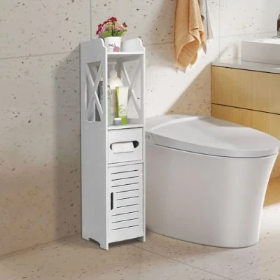 Abbildung von OHMG Badezimmer WC Möbel, Badschrank, Badregal Toilettenschrank Weiß, Toilette Möbel Schrank Badschrank Schmal Tissue Storage Rack,20 * 20 80cm (20 1)