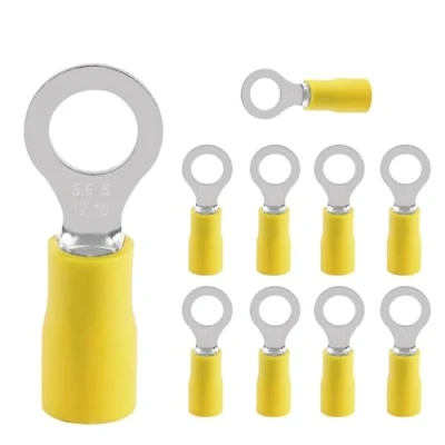Abbildung von 10 Stück Ringkabelschuhe,Teilisoliert Quetschverbinder,Kabelverbinder,4,0 6,0 mm² gelb Loch Ø M5 PVC weiblicher Steckverbinder,Ringkabelschuhe Set für Verbinden von Kabeln oder Litzen