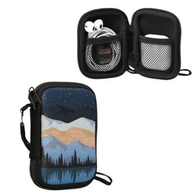 Abbildung von kwmobile in Ear Kopfhörer Tasche kompatibel mit Headphones Hülle Neopren Cover Case Innenmaße Etui Weiß Hellbraun Dunkelblau