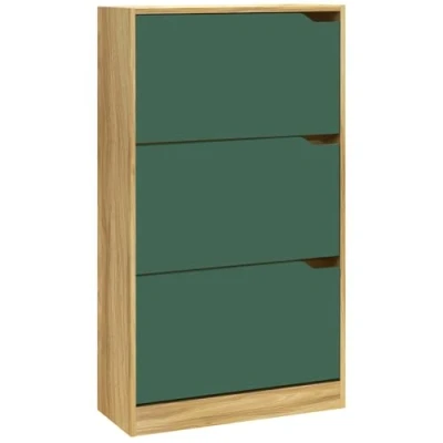 Abbildung von BAKAJI Scarpiera 3 ante Türen Ablagen doppelte Tiefe Schuhschrank 63 x 24 115 cm, Holzwerkstoff, Grün und Eiche, Standard