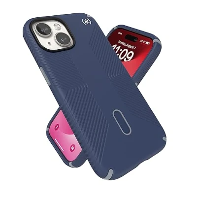 Abbildung von Speck iPhone 15 Hülle ClickLock rutschfeste Interlock, gebaut für MagSafe, Fallschutzgriff 15, 14, 136,1 Zoll Handyhülle Presidio2 Grip Coastal Blue/Dust Grey/White