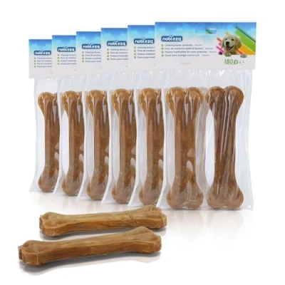 Abbildung von Nobleza Rawhide Dog Chew Medium 15CM * 12er Pack, natürliches Rohleder gepresstes Hundekauen, Welpen Rohhaut gepresste Knochen, Knöchelknochen Hunde Medium, Verstärkung für die Zähne