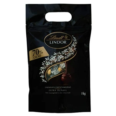 Abbildung von Lindt LINDOR Schokoladen Kugeln extra dunkel 1 kg Beutel, wiederverschließbar ca. 80 Edelbitterschokolade Dunkle Schokolade mit 70% Kakao Großpackung, Pralinen Geschenk (3 x kg)