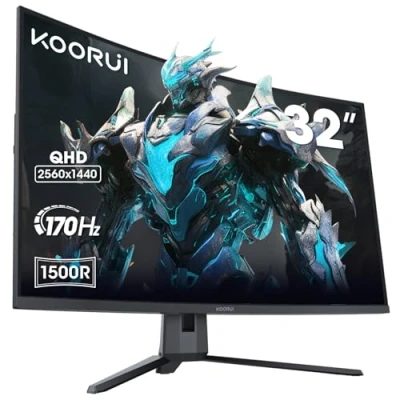 Abbildung von KOORUI 32 Zoll Curved Ultrawide Gaming Monitor, 2K QHD(2560x1440), 170Hz, 1ms, 1500R, VA, HDR 10, 2xHDMI (170Hz or 144Hz), DP (170Hz), AdaptiveSync, DCI P3 90%, SRGB100%, VESA 75x75mm, Eye Care