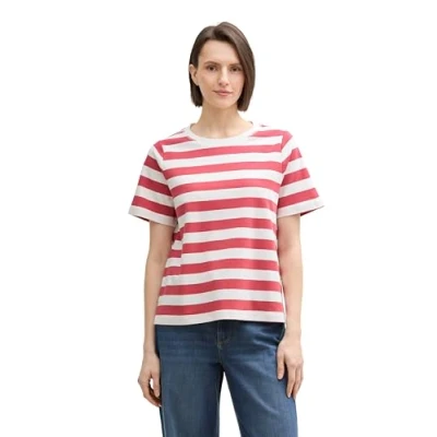 Abbildung von TOM Tailor BOXY CREW NECK Tshirt print, Damen, Größe: Large, Red/off white