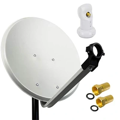 Abbildung von Premium X SAT Anlage 45cm Satelliten Schüssel Stahl Antenne Hellgrau Single LNB Weiß 2X F Stecker