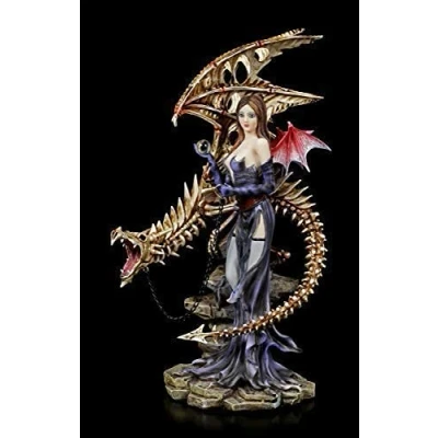 Abbildung von Figuren Shop GmbH Fantasy Dark Angel Figur Larua mit Skelett Drache Gothic Deko Figur, handbemalt, Flügel zum Stecken