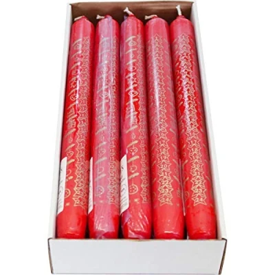 Abbildung von Ebersbacher Kerzenfabrik GmbH Adventskalenderkerzen Sterne rot mit goldenem Druck 10 Stück ca. (ØxH) 22 x 250 mm