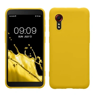 Abbildung von kwmobile Hülle kompatibel mit Samsung Galaxy Xcover 5 weiches TPU Silikon Case Cover geeignet für kabelloses Laden Strahlend Gelb