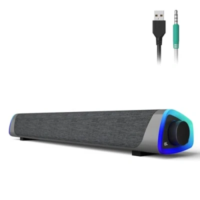 Abbildung von SOULION R30 Computer Lautsprecher, USB betriebene Kleine PC Farbwechsel LED Licht mit Schaltertaste, Surround Sound Tragbarer Bar Lautsprecher für Desktop Laptop