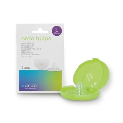 Abbildung von Ardo Tulips Stillhütchen aus weichem Silikon in 3 Größen · 2 Stück Gr. L (24 mm) inkl. Box hauchzart, frei von BPA, BPS und Latex