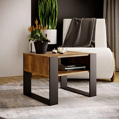 Abbildung von MRBLS Couchtisch modernes rustikales Design Wohnzimmer Tisch Beistelltisch Kaffeetisch Sofatisch Teetisch aus Holz (Retro Eiche Schwarz Matt) 65 x 45 53,6cm (B/H/T)