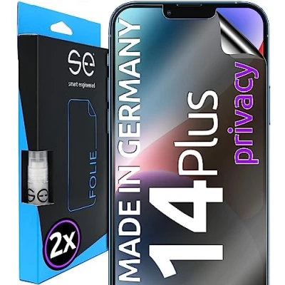 Abbildung von 2x se® 3D SCHUTZFOLIE Privacy für Apple iPhone 14 Plus ,Blickschutz entspiegelt, 100% Fingerabdruck &amp; FaceID kompatibel, anti Fingerabdrücke, Stoß Kratzfest, hüllenfreundlich aus Deutschland