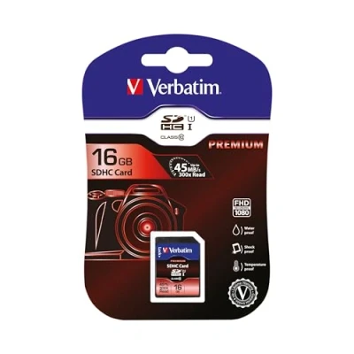 Abbildung von Verbatim Premium U1 SDHC Speicherkarte, 16 GB, SD Karte für Full HD Videoaufnahmen, mit integriertem Schreibschutz, Speicherkarte schwarz, ua. Kamera und PC