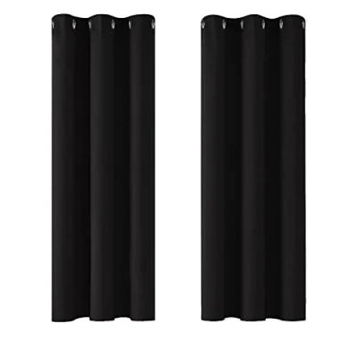Abbildung von Deconovo Blickdichte Vorhänge Verdunkelungsgardinen mit Ösen Thermovorhang Kälteschutz Thermogardine Hitzeschutz Dicke Thermovorhang, 138x107cm(HöhexBreite), Schwarz, 2er Set