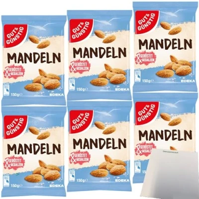 Abbildung von Gut&amp;Günstig Mandeln geröstet und gesalzen 6er Pack (6x150g Packung) + usy Block