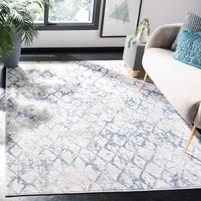 Abbildung von SAFAVIEH Distressed Teppich für Wohnzimmer, Esszimmer, Schlafzimmer Amelia Collection, Kurzer Flor, Hellgrau und Blau, 160 X 229 cm