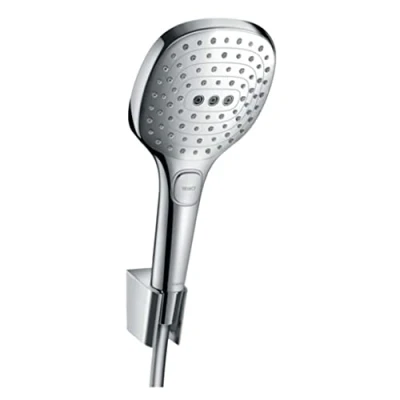 Abbildung von hansgrohe Duschbrause &quot;Raindance Select E&quot;, (Brauseschlauch, Handbrause, Brausehalter), 12cm, 3 Strahlarten mit Duschschlauch 160cm, chrom