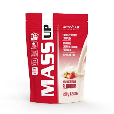 Abbildung von Activlab Mass Up Erdbeere 1200g Hochwertiger Weight Gainer mit Erdbeergeschmack Proteinquelle, Kohlenhydrate, Kreatin und Taurin Unterstützt Muskelaufbau regeneration