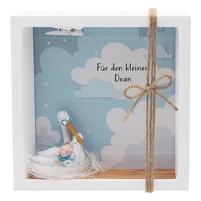 Abbildung von ZauberDeko Geldgeschenk Verpackung Geldverpackung MIT Namen Baby Storch Junge Geburt Taufe Gutschein