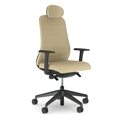 Abbildung von Nowy Styl Souly Bürostuhl, Synchronmechanik mit Sitztiefenverstellung, Taschenfederkernsitz, 2D Armlehnen, 3D Kopfstütze, ergonomisch, Kunststoff, beige, schwarz