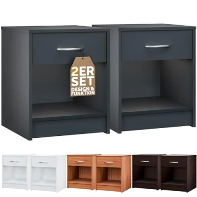 Abbildung von Casaria Nachttisch Hamburg (2 St), Schublade 50x40x35cm Boxspringbett Komforthöhe Schlafzimmer Holz
