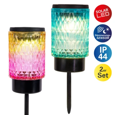 Abbildung von näve LED Solarleuchte &quot;Mila&quot;, 2 flammig, Leuchtmittel Modul fest integriert, 2er Set Dekoerdspieß, Glas 1x rot, blau, Dämmerungssensor, H: 25cm