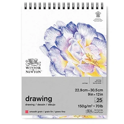Abbildung von Winsor &amp; Newton 6691009 Zeichenpapier im Spiralblock 25 Blatt 22,9 x 30,5cm, 150g/m², feine Körnung, natürliches Weiß, säurefrei, Alterungsbeständig, ideal für Fineliner, Tusche, Buntstift