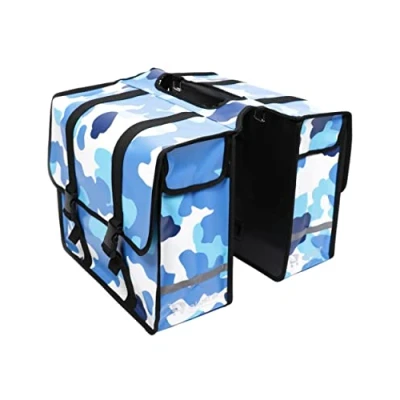 Abbildung von Ekostar Doppelte Fahrradtasche Gepäckträgertasche Hinterradtasche Doppeltasche Satteltasche Wasserdicht Camouflage Blau 46 Liter Reflektoren Einfache Montage E Bike