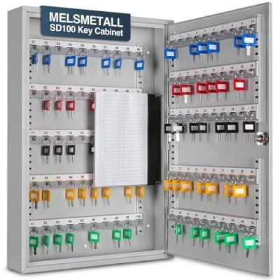 Abbildung von Melsmetall Schlüsselschrank Schlüsselkasten mit 100 Haken Schlüsselbox aus Stahlblech zur Wandbefestigung verstellbaren Hakenleisten 55x38x8cm