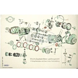Abbildung von Explosionsdarstellung Farbposter (72x50cm) 50ccm Zweitakt Motor gebläsegekühlt