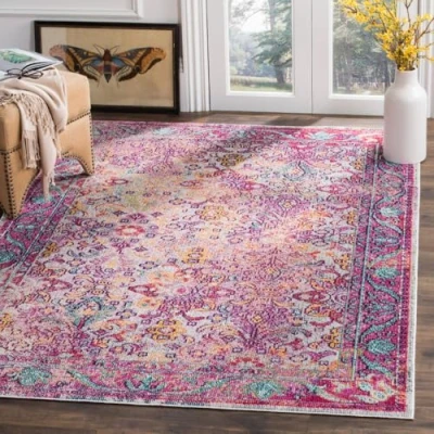 Abbildung von SAFAVIEH Boho Teppich für Wohnzimmer, Esszimmer, Schlafzimmer Crystal Collection, Kurzer Flor, Hellblau und Fuchsia, 122 X 183 cm