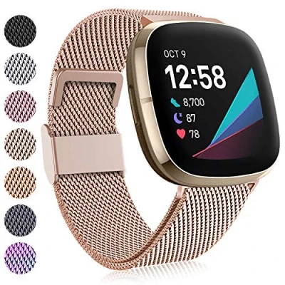 Abbildung von Faliogo Kompatibel mit Fitbit Versa 3 Armband/Fitbit 4 Sense Armband, Edelstahl Metall Ersatzband Armband Magnetschloss 4/Versa 3/Sense