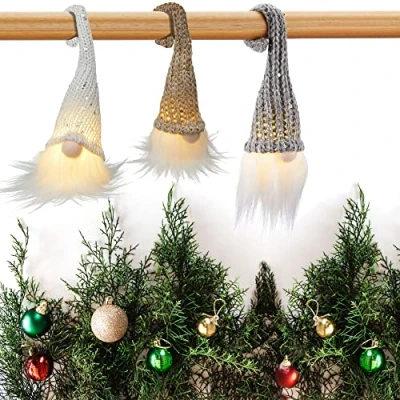 Abbildung von Cepewa LED Wichtel 3er Set zum Aufhängen warmweiß H26cm beige weiß grau Weihnachtswichtel Zwerge Adventsdeko Weihnachtsdeko (1 x 26cm)