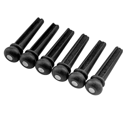 Abbildung von Musiclily Folk Gitarre Ebenholz Brücke Pins Ebony Bridge für Akustikgitarre, Schwarz mit 3mm White Pearl Shell Dot(6 Stück)