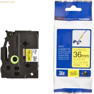 Abbildung von Brother Schriftband TZe FX661 (lam., flex.) Schwarz auf Gelb 36mm x 8m