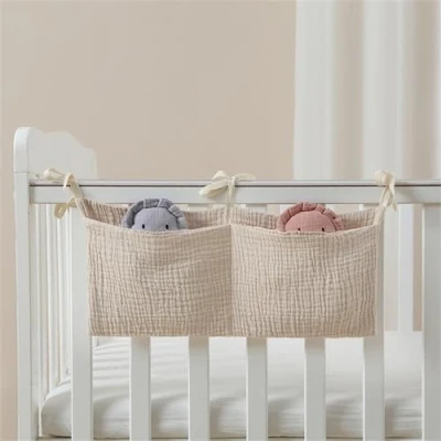 Abbildung von Baby Kinderzimmer Organizer, Kinderbett Babybett Aufbewahrungstasche, Organizer Hängend für Kleidung Windeln Deko (Beige)