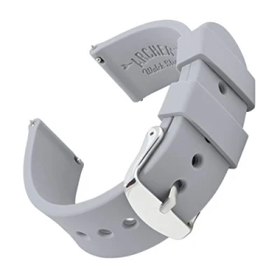 Abbildung von Archer Watch Straps Uhrenarmbänder aus Silikon mit Schnellverschluss (Hellgrau, 20mm)