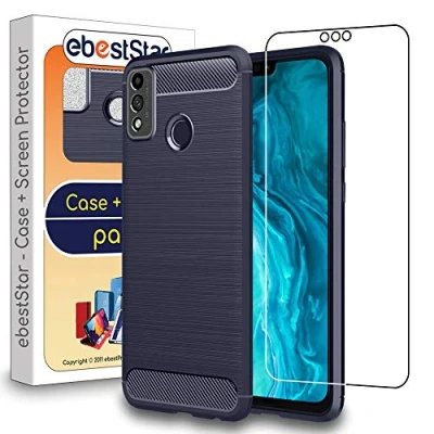 Abbildung von ebestStar Hülle für Honor 9X Lite, Silikon Handyhülle Cover, Carbon Fiber Texture Schutzhülle, Dunkelblau + Panzer Schutz Glas