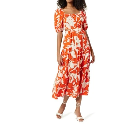 Abbildung von The Drop Anaya Gestuftes Eckigem Ausschnitt und Cut Out Detail Maxikleid, Tomatenrotes Laub Aufdruck, M