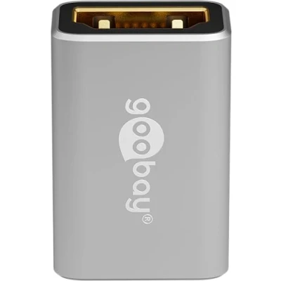 Abbildung von goobay 72008 HDMI Adapter Kupplung/Winkelstecker 8K @ 60 Hz und 4K 120 Buchse auf 48 Gbits Verlängerung Adapter/HDR, ARC, vergoldet