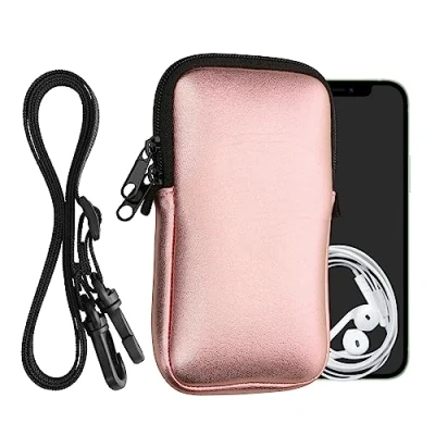 Abbildung von kwmobile Handytasche für Smartphones L 6,5&quot; Neopren Handy Hülle Metallic Rosegold mit Kordel Tasche Handykette 16,5 x 8,9 cm Innenmaße