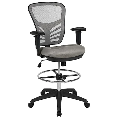 Abbildung von Flash Furniture Zeichenstühle, Schaumstoff, Metall, Kunststoff, Holzwerkstoff, hellgraues Mesh/schwarzes Gestell, 1 Stück