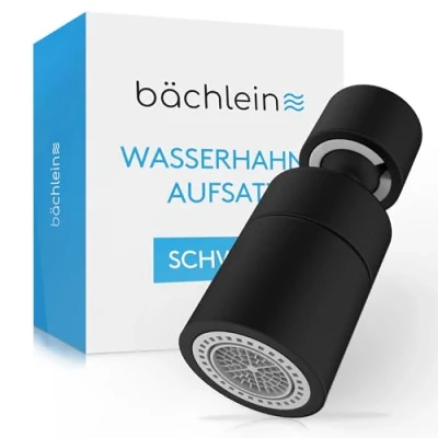 Abbildung von Bächlein Küchenarmatur Hochwertiger Wasserhahnaufsatz mit 2 Strahlarten (Schwarz matt) gerader Aufsatz 360 Schwenkbereich