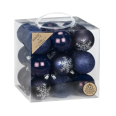 Abbildung von Weihnachtskugeln Kunststoff 6cm 27er Set bruchsicher &amp; mit Glitzer Christbaumkugeln für Weihnachtsbaum Weihnachtsbaumkugeln Christbaumschmuck zu Weihnachten Dunkelblau Night Blue