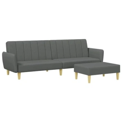 Abbildung von vidaXL Sofa Schlafsofa 2 Sitzer mit Kissen und Fußhocker Dunkelgrau Stoff