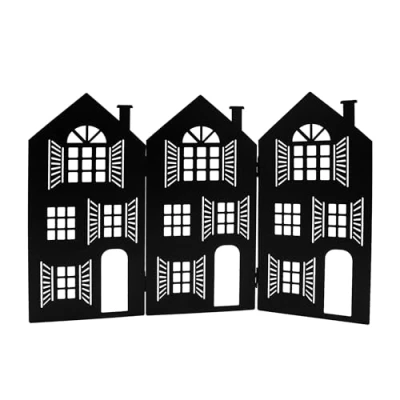Abbildung von Spetebo XXL Metall Häuserzeile klappbar schwarz 62 x 40 cm Weihnachtsstadt Skyline zur Fensterdekoration Weihnachts Deko Haus Silhouette Advent Tischdeko