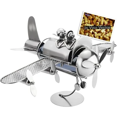 Abbildung von BRUBAKER Weinflaschenhalter Paar im Flugzeug, (inklusive Grußkarte), Metall Skulptur, Wein Geschenk für Piloten und Flug Fans