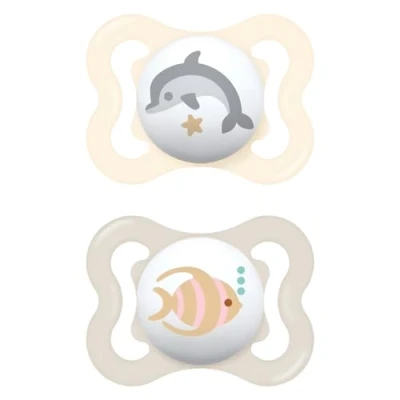 Abbildung von MAM Air Schnuller im 2er Set, Skinsoft Silikon mit Schnullerhalter, 2 6 Monate, neutral